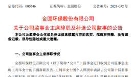 金圆环保监事会主席王利华女士辞职！