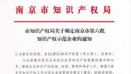 喜报！南京永能新材料有限公司获选南京市知识产权示范企业！